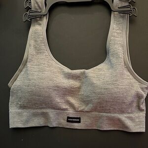 Lucky Brand Heather Gray Ribbed Sports Bra